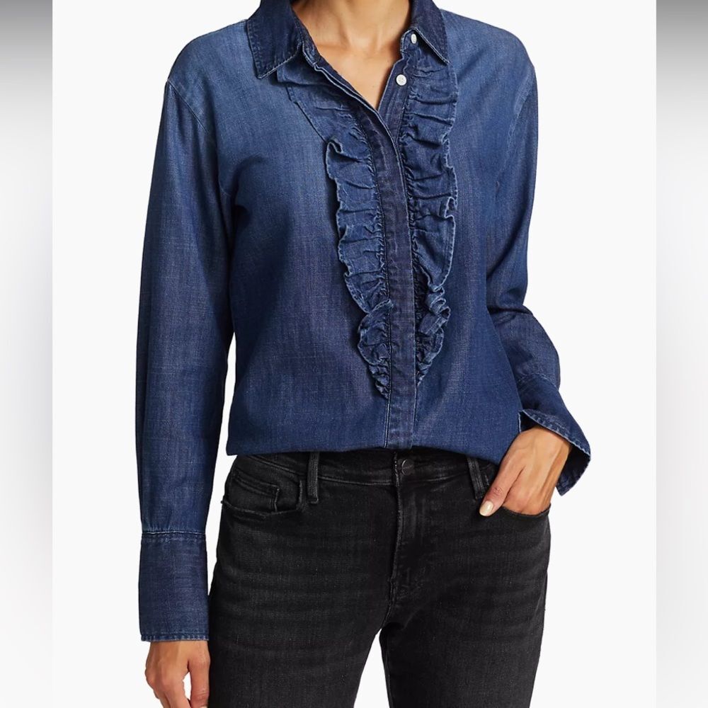 Frame Ruffle Tux Denim Shirt Womens Size Small